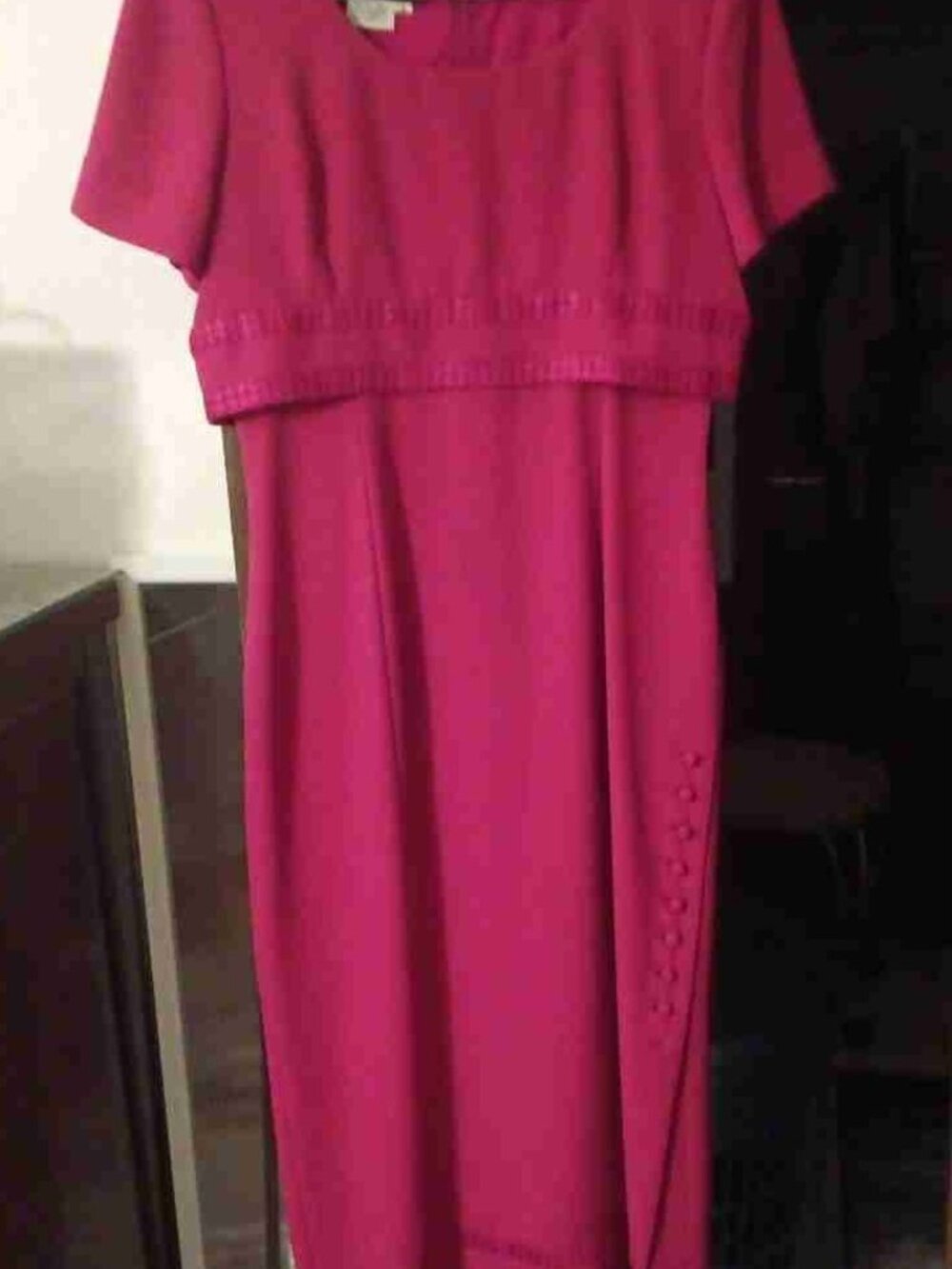 Vintage 90's Donna Morgan fuschia short sleeve dress ~ Sz Sm (6)